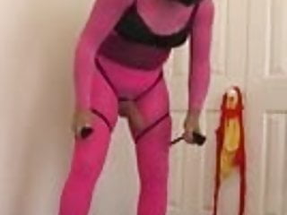 Hot Pink Pantyhose Encasement, Tan Cock Sheath free video