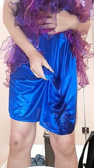 Pissing And Cum Wearing Satin Party Dress And Silky Slips free video