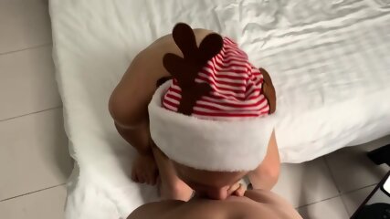 Sexy Girl Sucking Cock In Santa Claus Christmas Hat, Deep Blowjob, Cum Face free video